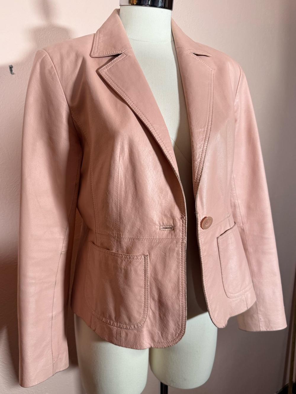 Vintage Y2K blush pink fitted feminine leather Blazer Jacket Sz 8 balletcore